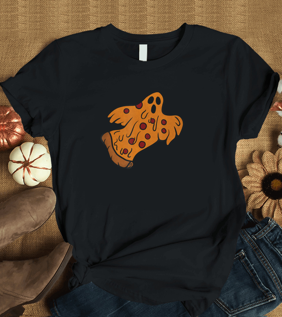 Funny Scary Ghost Pizza Halloween T-Shirt