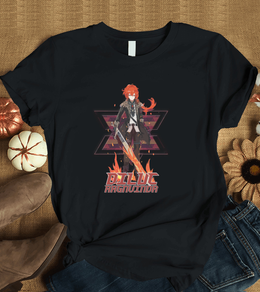 Genshin Impact Diluc Ragnvindr Fiery Warrior T-Shirt