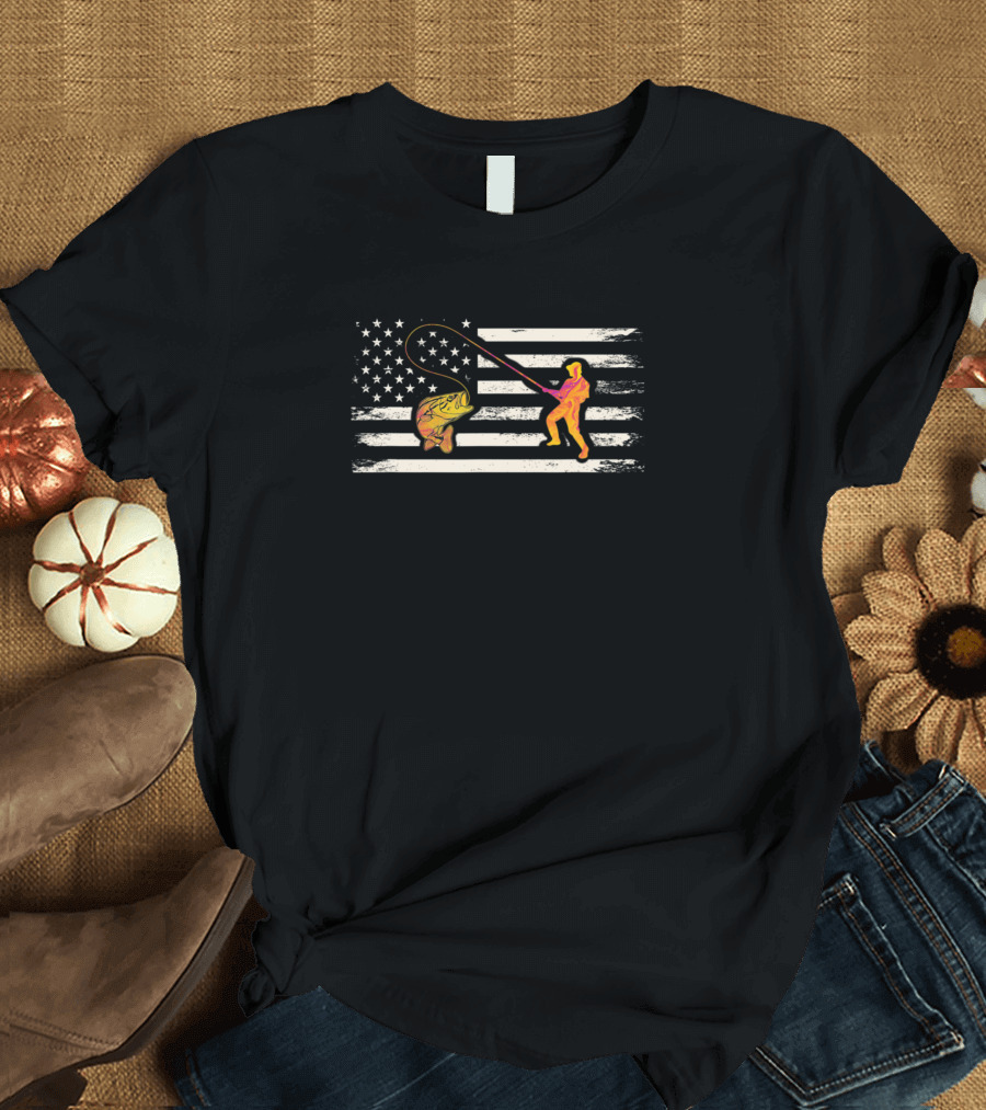 Patriotic American Flag Bass Fishing Fisherman Catch T-Shirt