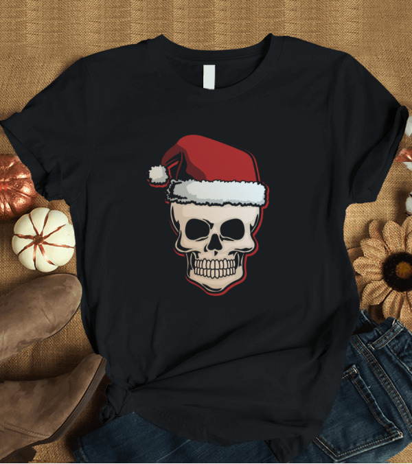 T-Shirt: Santa Claus Skull Christmas Hat T-Shirt Santa Claus Skull Christmas Hat T-Shirt