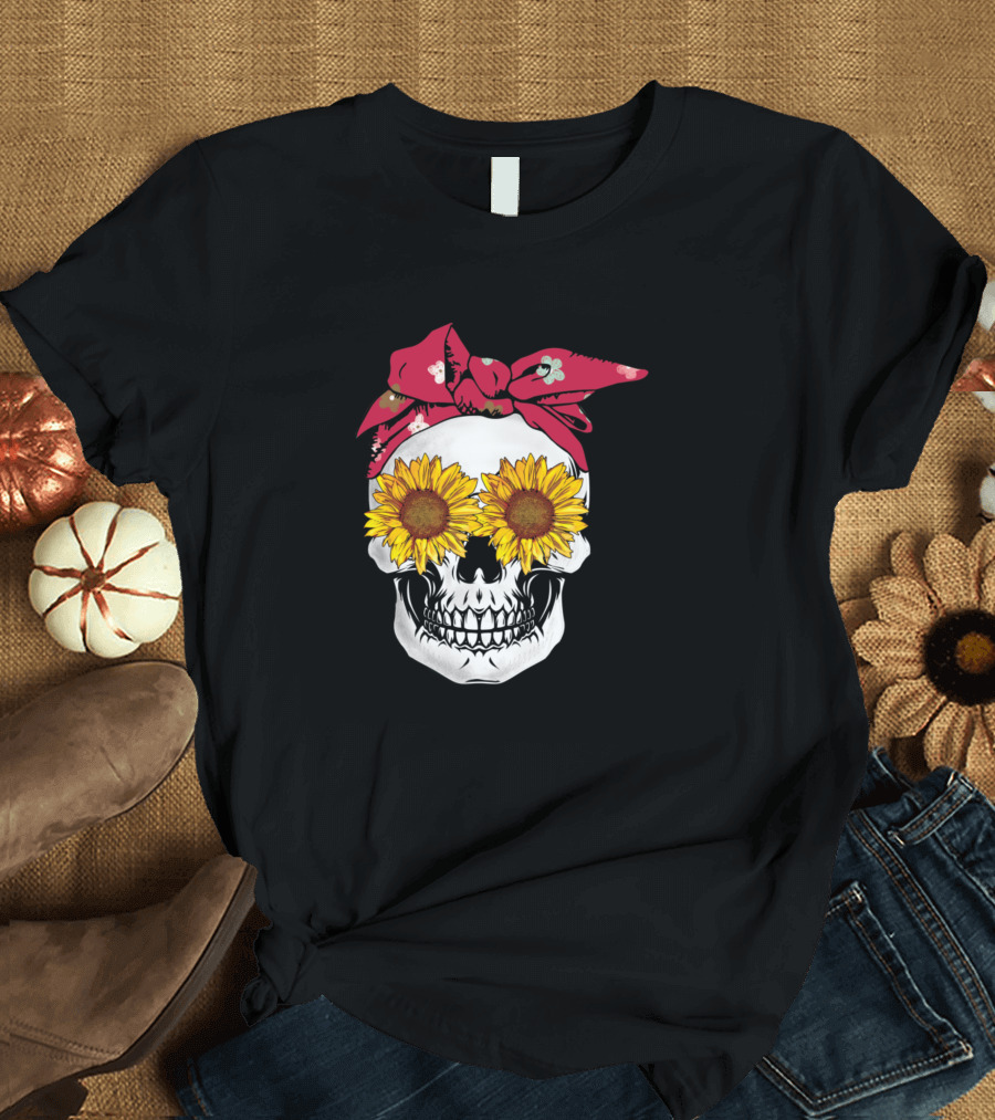 Sugar Skull with Bandana and Sunflower Eyes T-Shirt