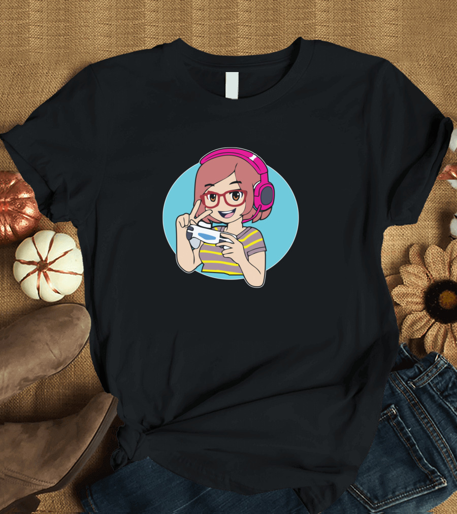 Computer Nerd Gaming Girl Graphic Headphones Controller T-Shirt