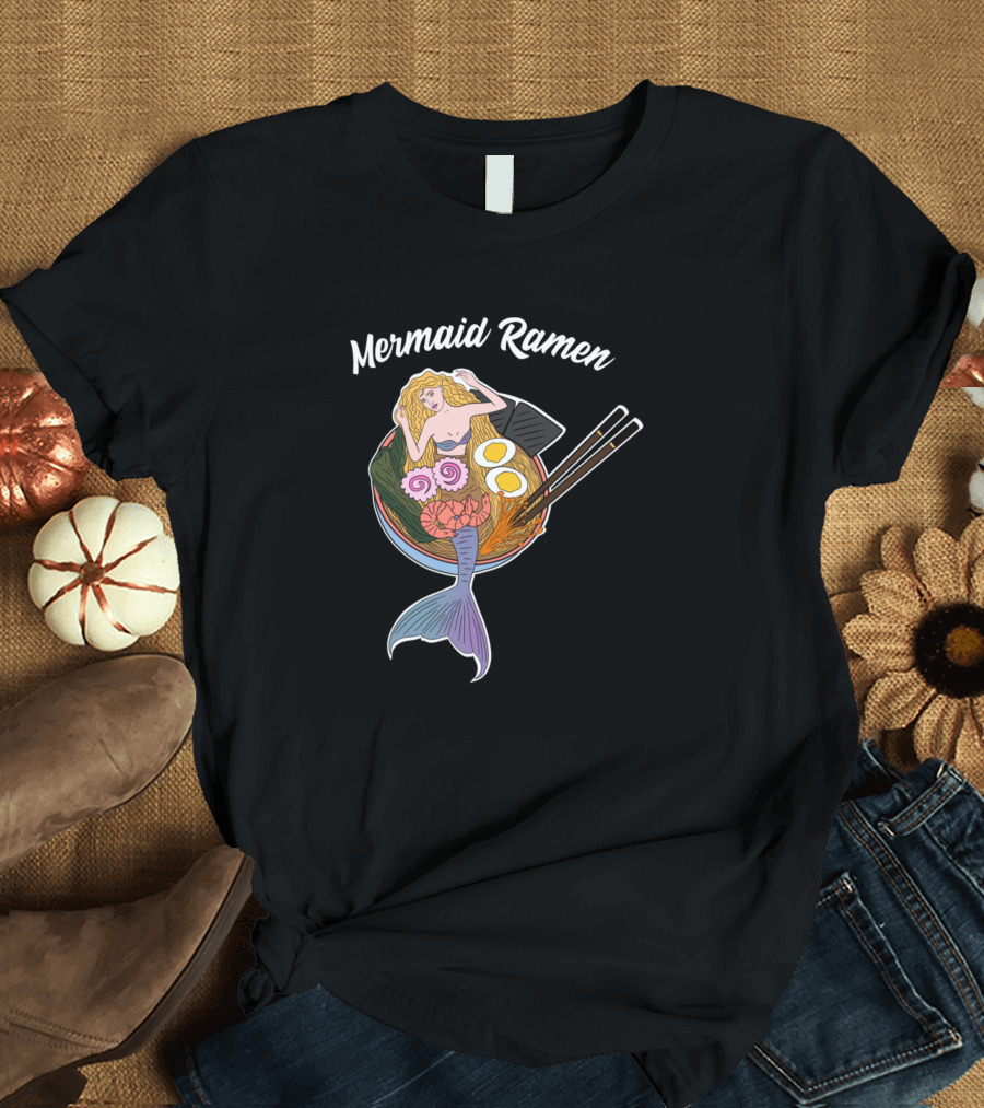 Mermaid Ramen Noodle Bowl with Asian Cuisine Elements T-Shirt