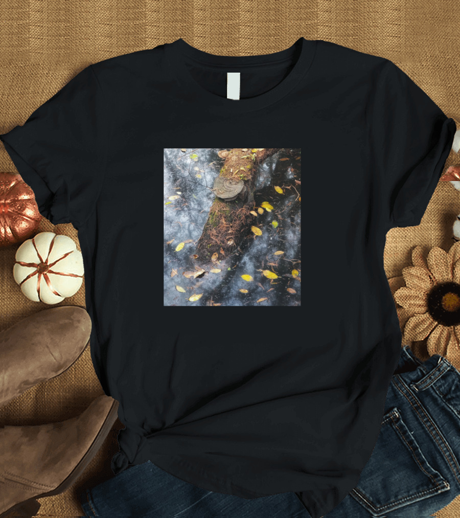 Ecstasy Of Fall Reflection on Water with Leaves and Tree Trunk T-Shirt