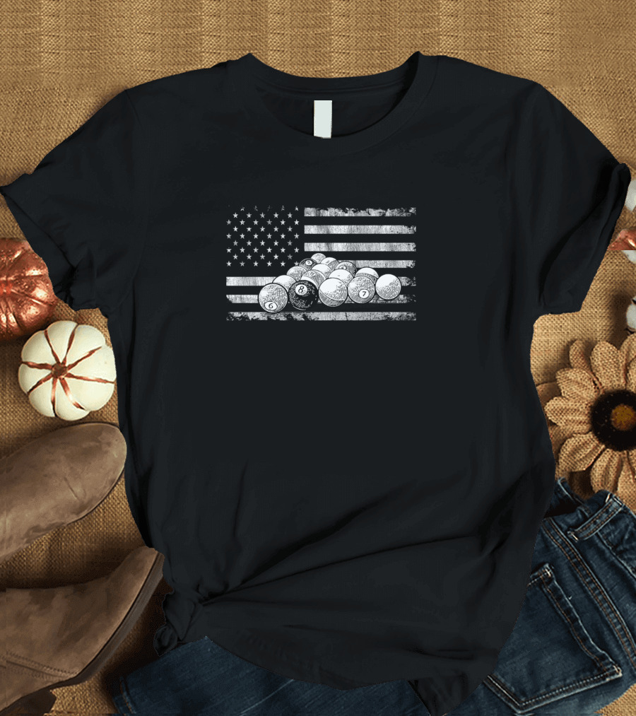 Billiards Pool Balls American Flag T-Shirt