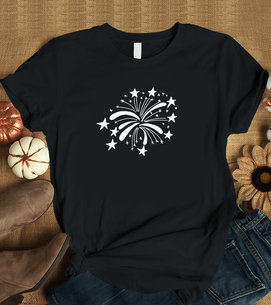 Black And White Star Fireworks Burst T-Shirt