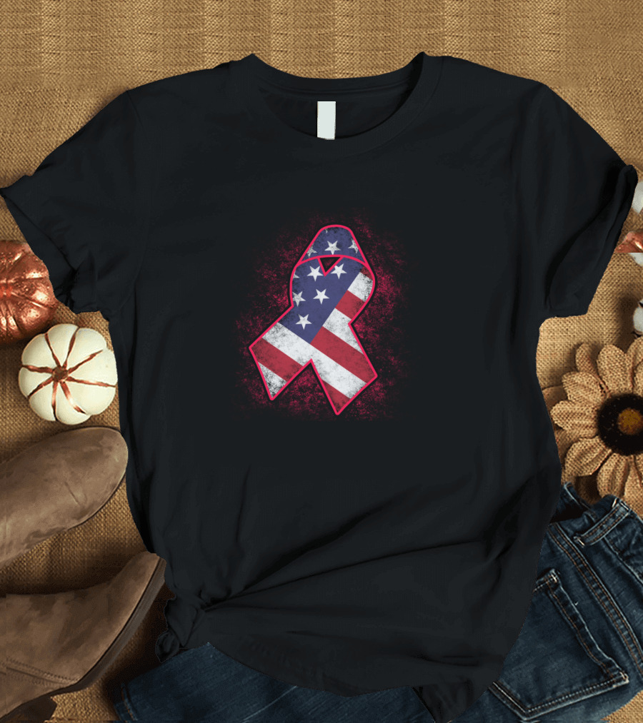 American Flag Red Ribbon Hemophilia Awareness T-Shirt