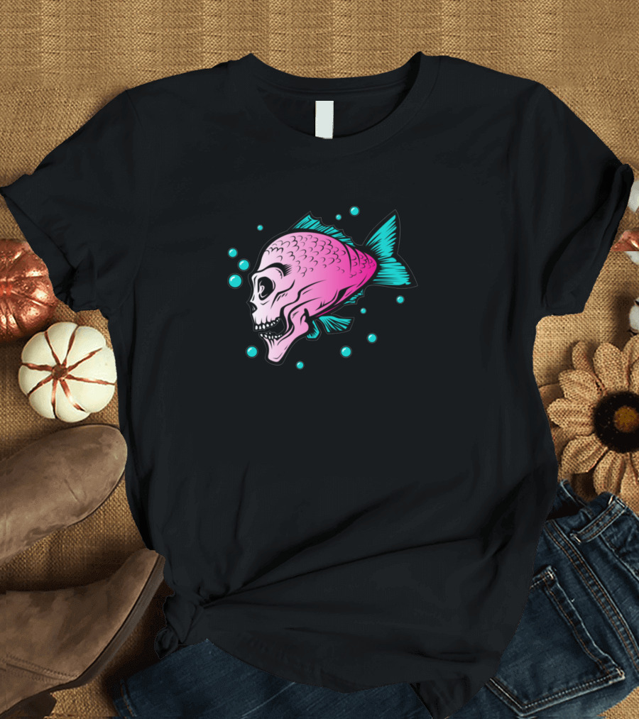 Friendly Creature Skeletal Fish Bubbles T-Shirt