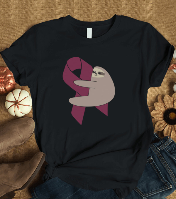 T-Shirt: Sloth Burgundy Ribbon Hospice Care Awareness Funny Pocket T-Shirt Sloth Burgundy Ribbon Hospice Care Awareness Funny Pocket T-Shirt