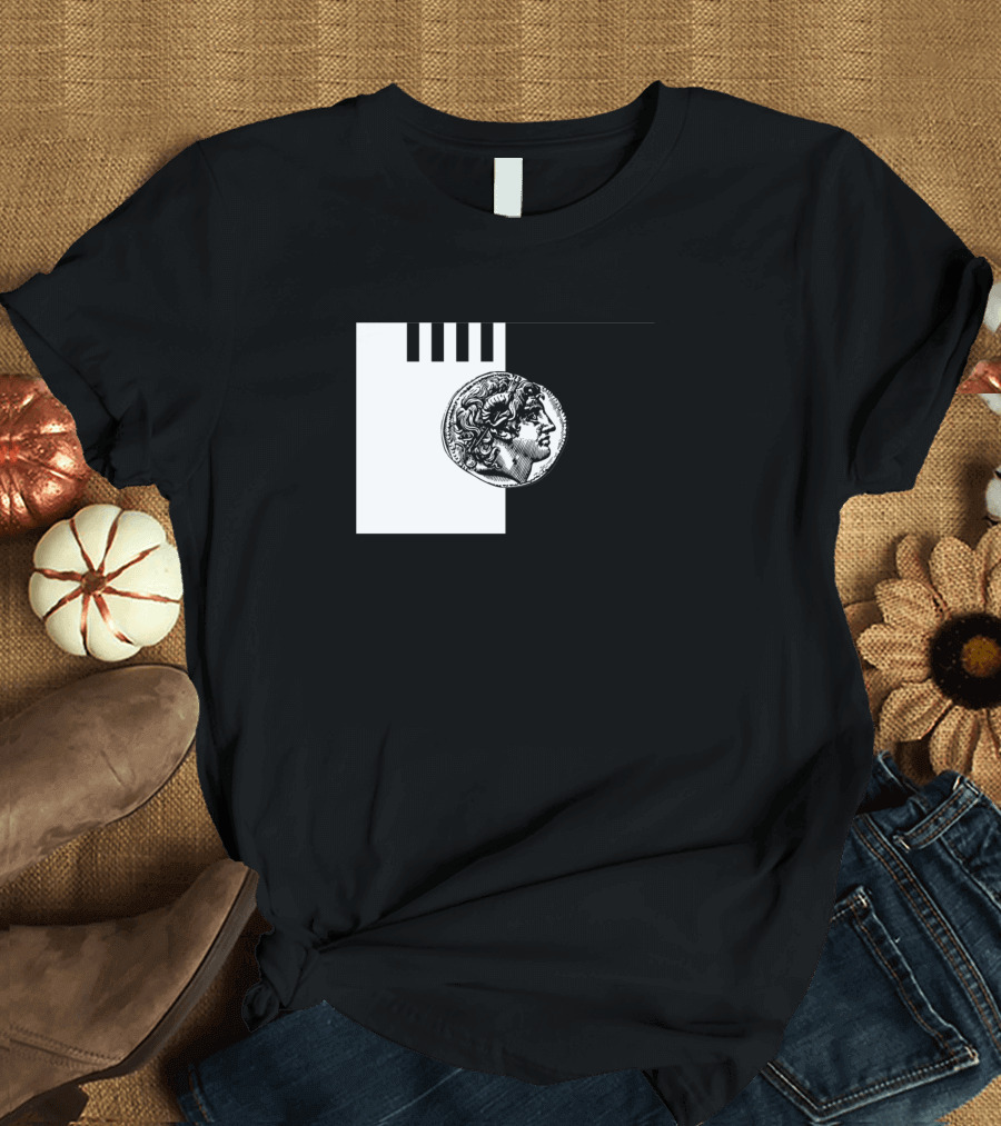 Thessaloniki Black and White Flag with Ancient Coin Mask T-Shirt