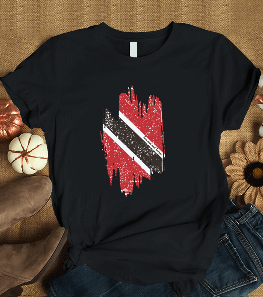 Trinidad And Tobago Flag Distressed Paint Stroke T-Shirt