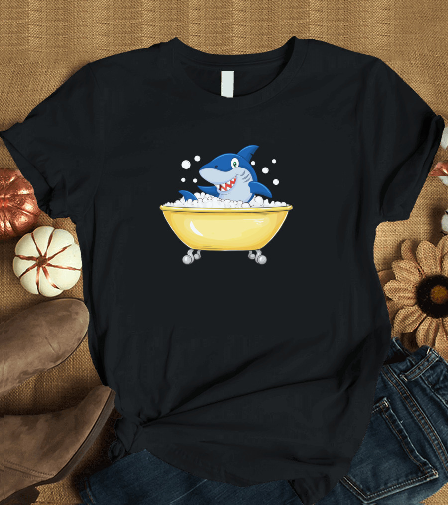 Bath Time Soap Bubbles Shark Lovers in Yellow Tub T-Shirt