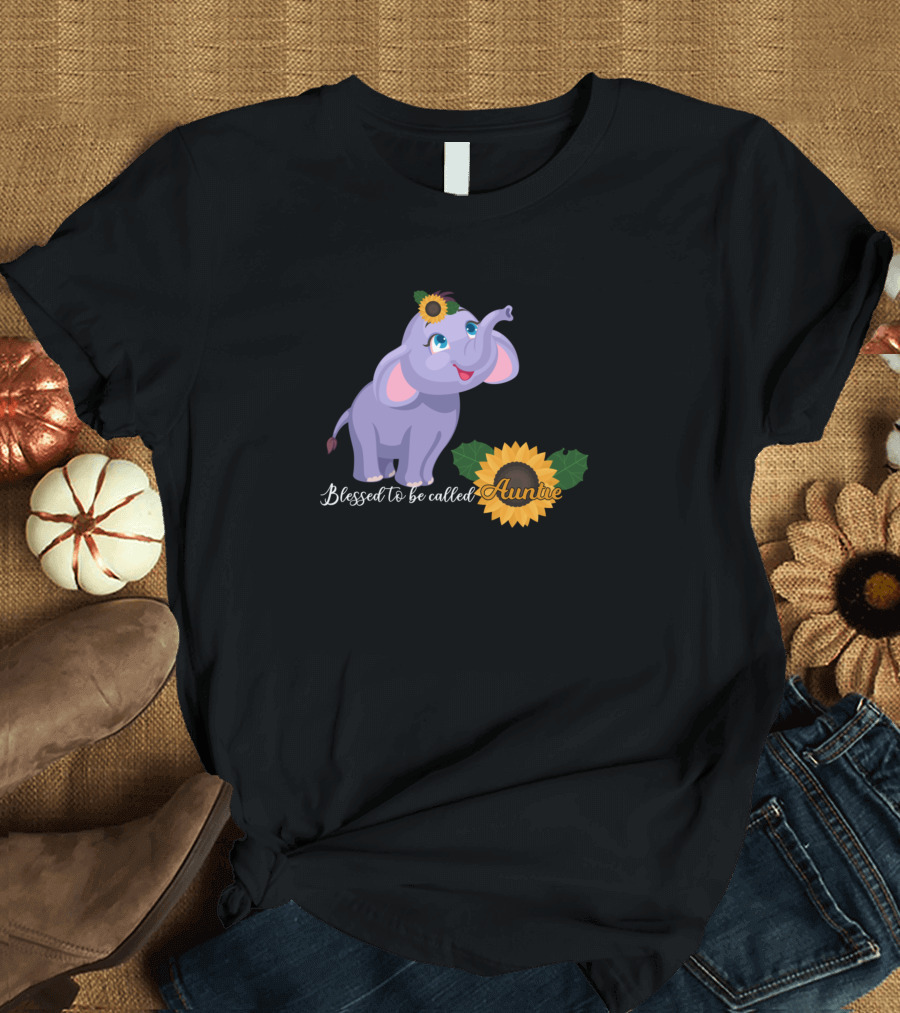 Blessed to Be Called Auntie Elephant Sunflower T-Shirt