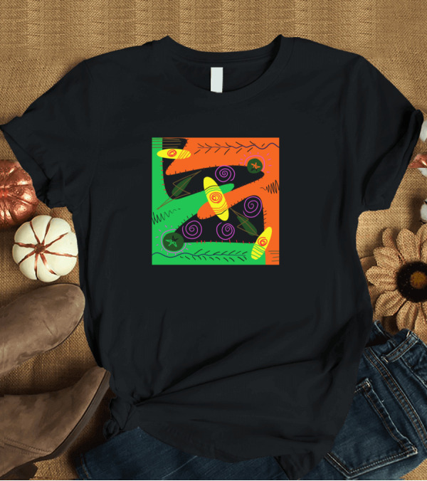 T-Shirt: Green Orange Spirals and Canoe Shapes T-Shirt Green Orange Spirals and Canoe Shapes T-Shirt