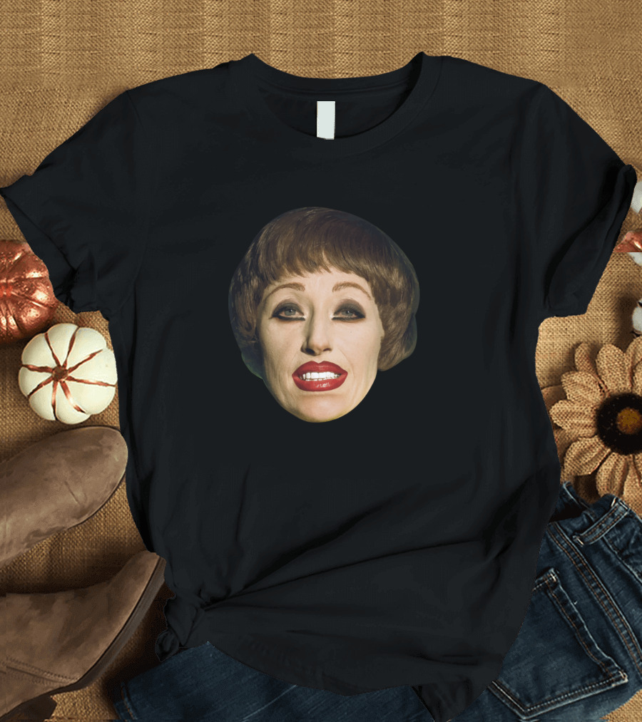 Cindy Sherman Character Expression Brown Wig Red Lips Dark Eyeshadow T-Shirt