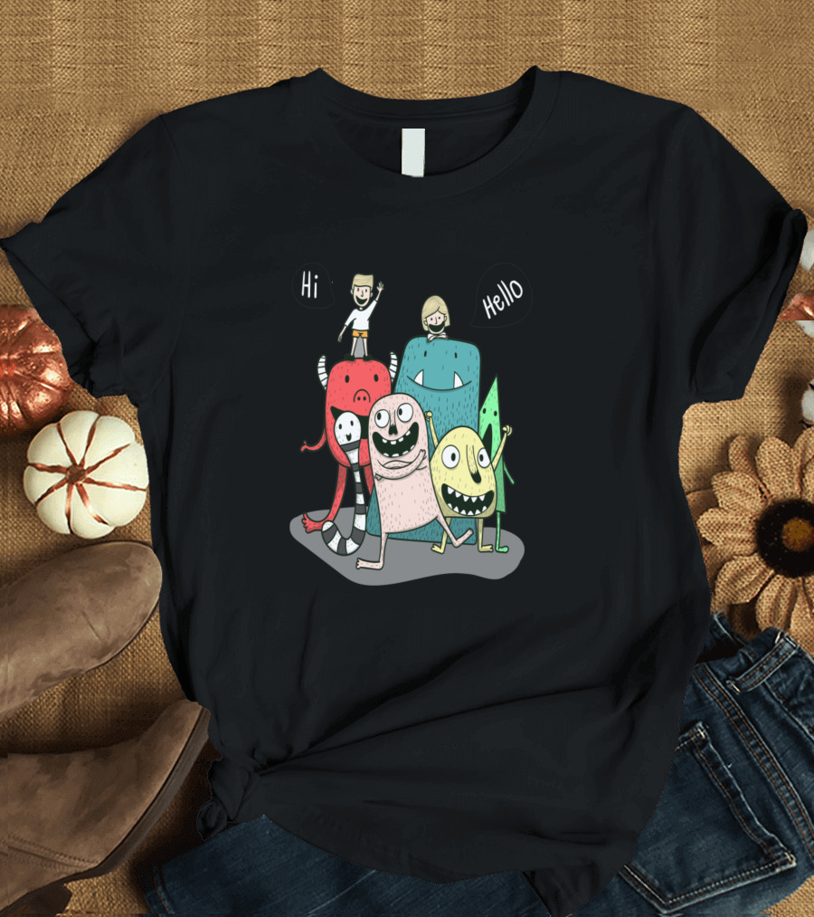 Hi Hello Monsters and Kids Cartoon Characters T-Shirt