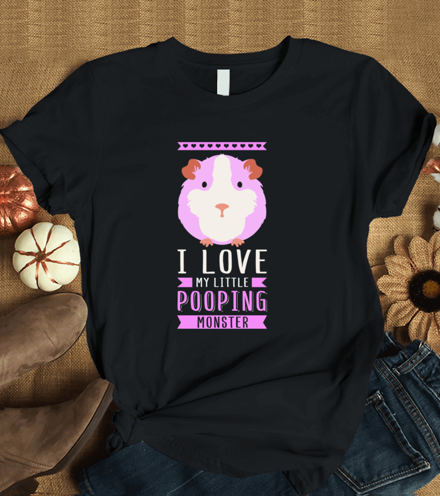 I Love My Little Pooping Monster Guinea Pig with Hearts T-Shirt