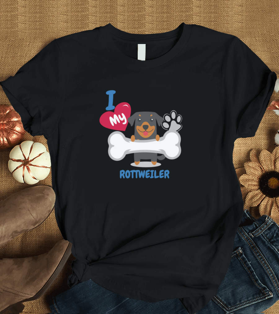I Love My Rottweiler Dog with Bone and Pawprint T-Shirt