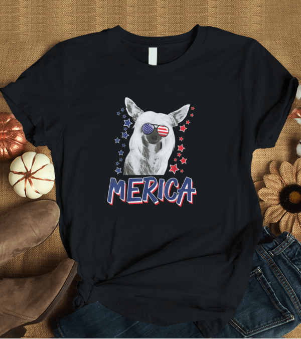 T-Shirt: Merica Chinese Crested Dog 4th of July USA with Stars and Flag Sunglasses T-Shirt Merica Chinese Crested Dog 4th of July USA with Stars and Flag Sunglasses T-Shirt