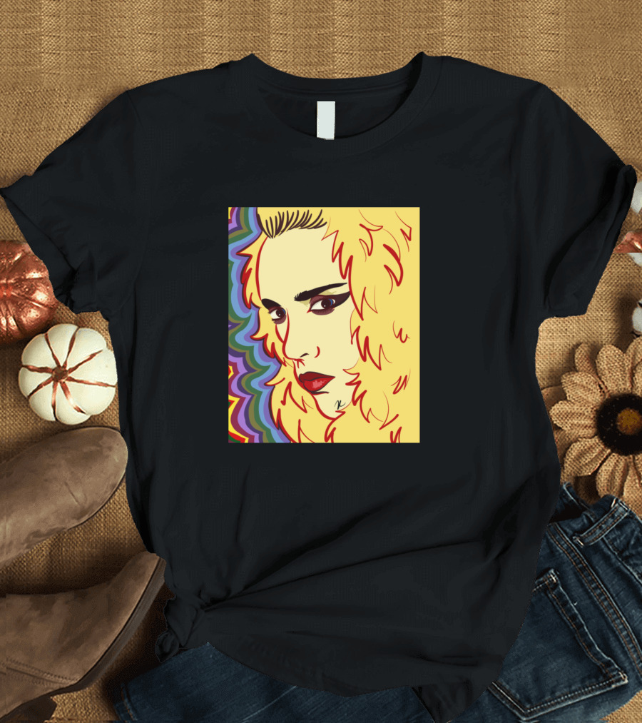 Pete Burns Pop Art Portrait with Psychedelic Wave Background T-Shirt