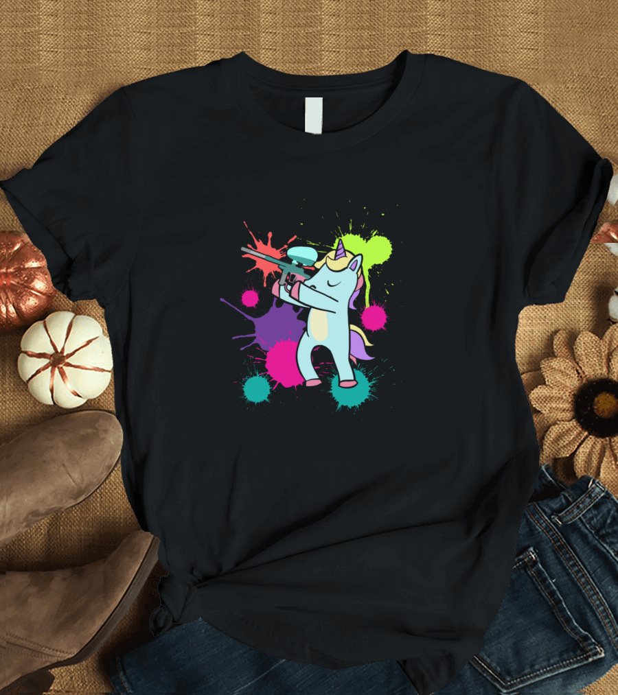 Paintball Player Unicorn Woodsball Paintballer Colorful Splatter T-Shirt