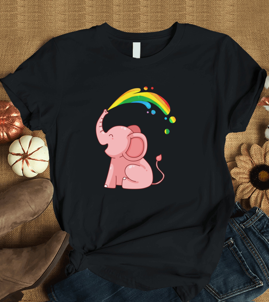 Rainbow Elephant Cute Cartoon Splashing Colorful Joy T-Shirt