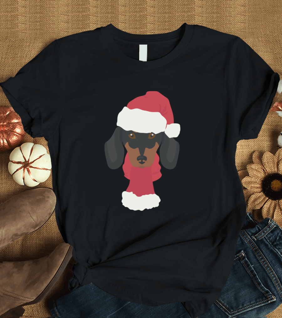 Santa Claus Dachshund Christmas Dog Face T-Shirt