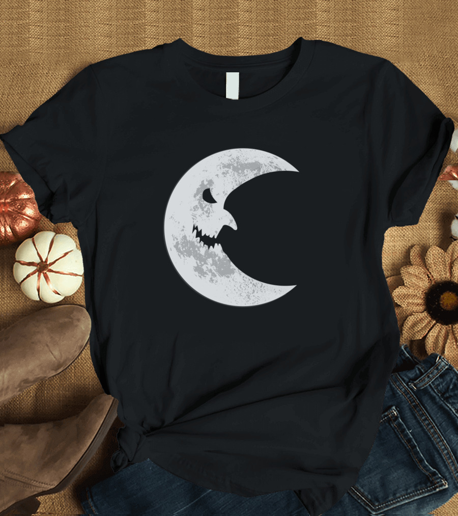 Scary Halloween Moon with Creepy Face in Grunge T-Shirt