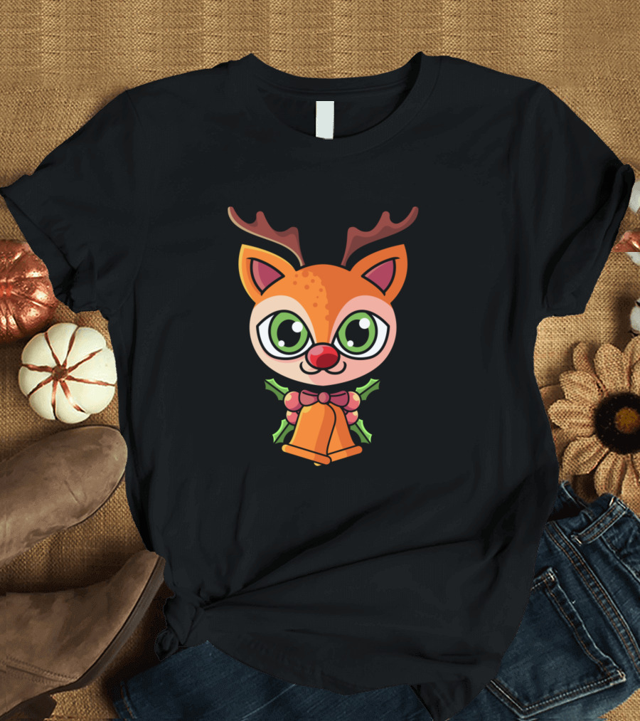 Ugly Christmas Reindeer Rudolph with Festive Antlers and Holiday Bells T-Shirt