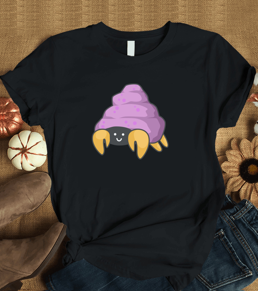 Violet Hermit Crab Cute Cartoon Smiling Purple Shell T-Shirt
