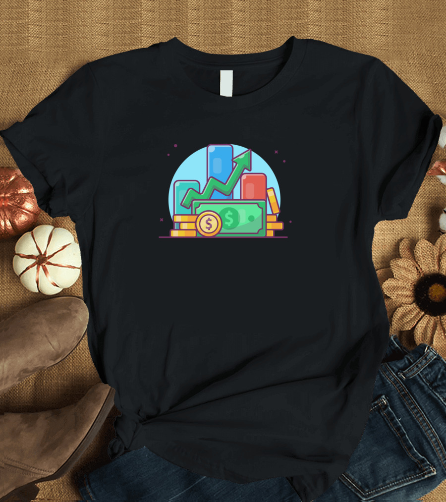 Stack Of Coin With Paper Money And Arrow Graph Cartoon T-Shirt