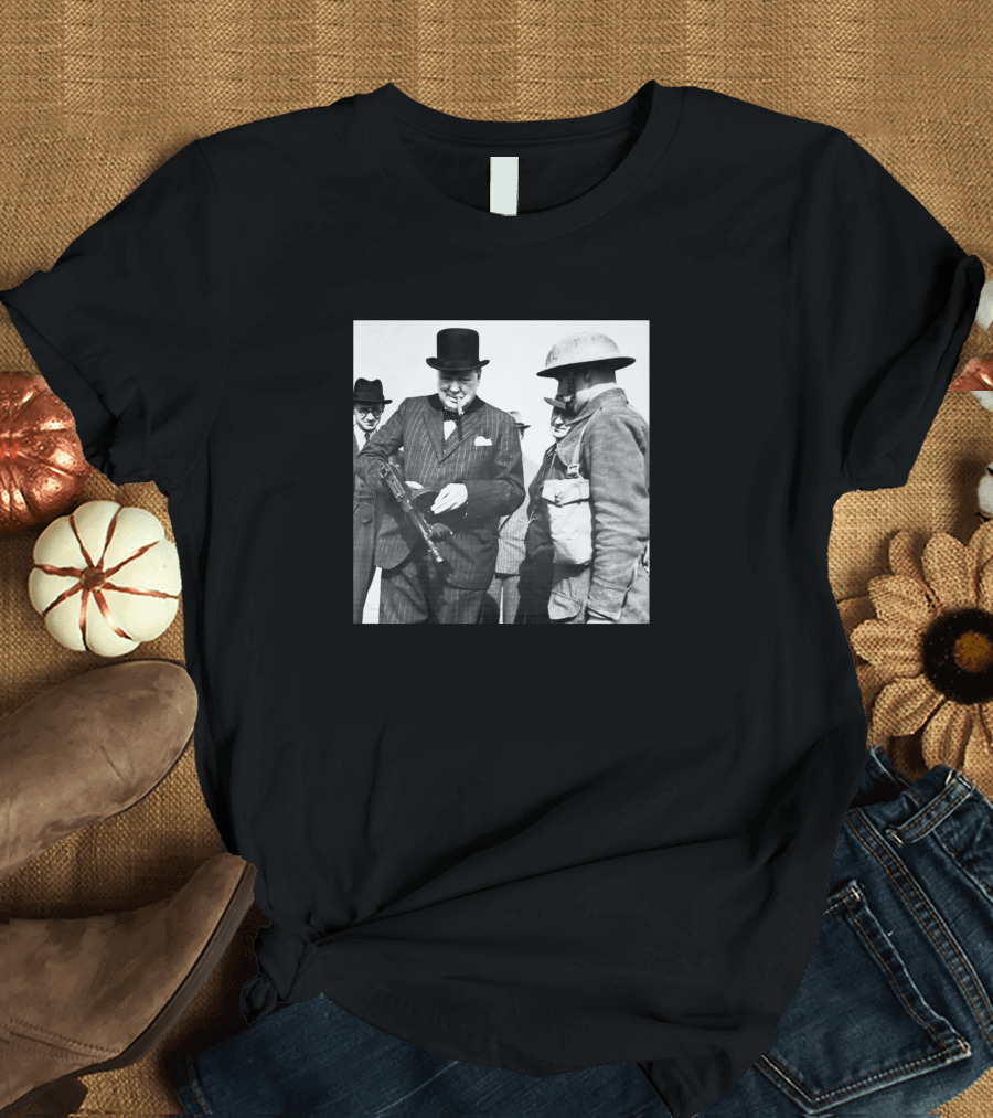 Winston Churchill Holding Tommy Gun Vintage Photograph T-Shirt