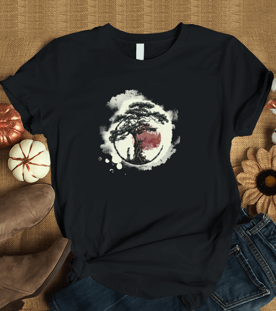 Bonsai Tree Japanese Zen Yin Yang Buddhist Circle Enso Painting T-Shirt