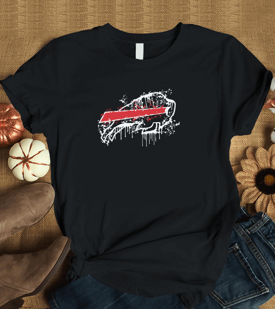 Buffalo White Paint Drip with Red Stripe T-Shirt