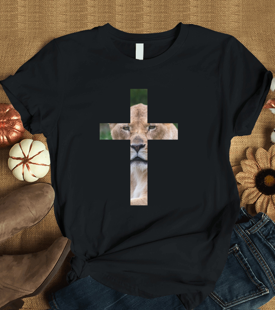 Christian Cross Lion Face Iconic T-Shirt