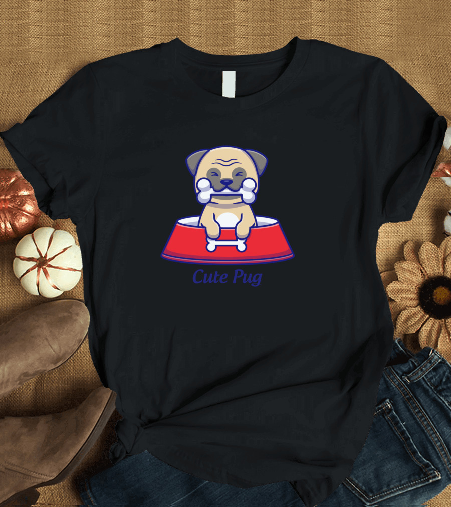 Cute Pug in Red Bowl T-Shirt