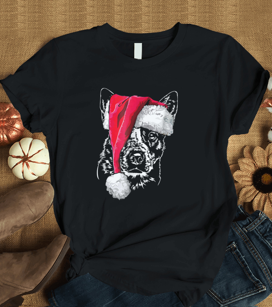 Funny Christmas Australian Cattle Dog with Santa Hat T-Shirt