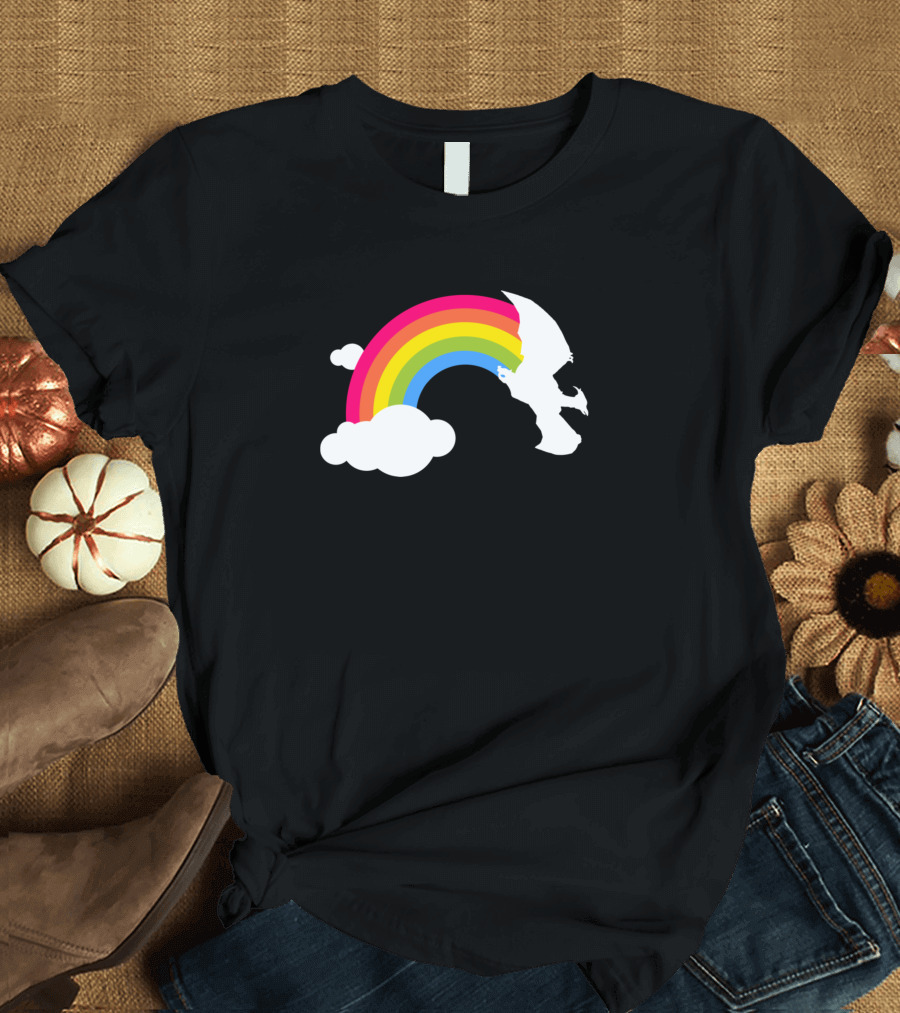 Rodan Rainbow Flying Through Colorful Clouds T-Shirt