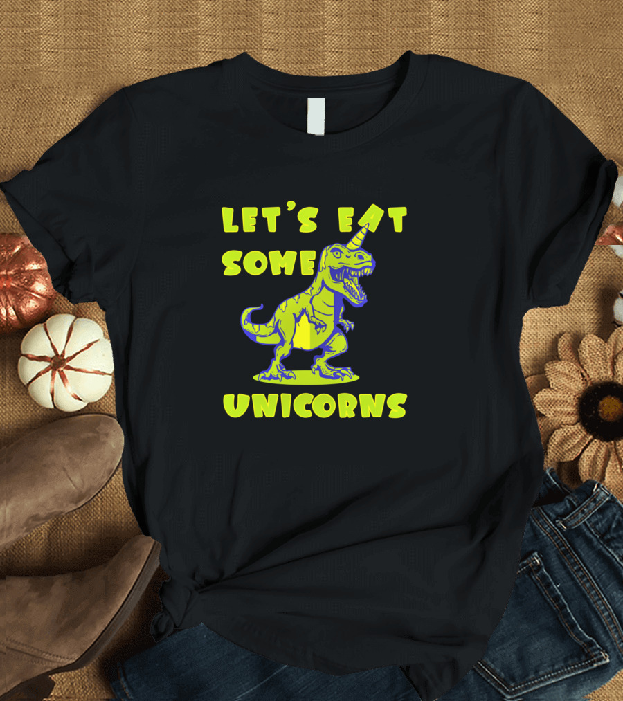 Let's Eat Some Unicorns Dinosaur Halloween Unicorn Costume Pumpkin Dino T-Shirt