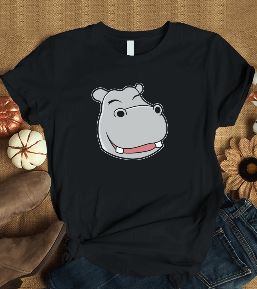 Hippo Head Comic Cute Smiling Cartoon Face T-Shirt