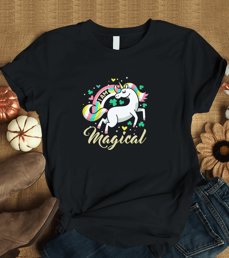 I Am Magical Unicorn Rainbow Clover Stars Hearts T-Shirt