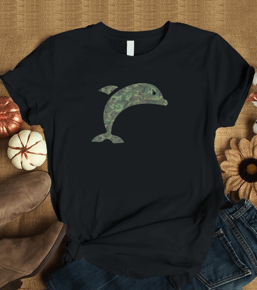 Military Dolphin Camo Print Veteran Beluga Fish T-Shirt