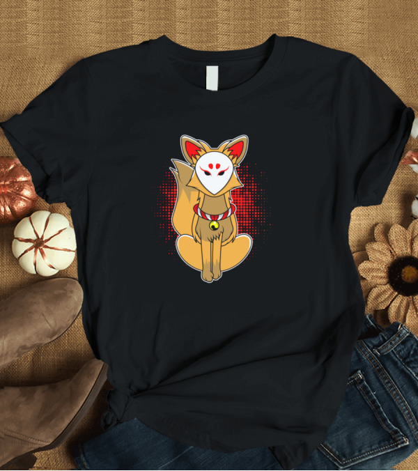 T-Shirt: Royal Japanese Kitsune Fox with Kami Inari Mask T-Shirt Royal Japanese Kitsune Fox with Kami Inari Mask T-Shirt