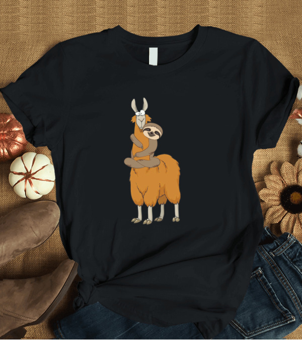 T-Shirt: Sloth Hugging Llama Cartoon Characters T-Shirt Sloth Hugging Llama Cartoon Characters T-Shirt