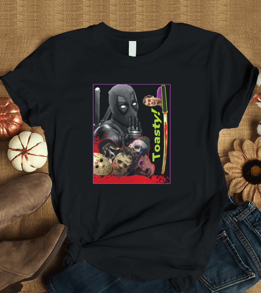 Toasty Deadpool Horror Villains Mashup with Swords and Masks T-Shirt