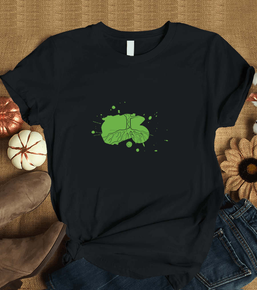 Tree Nature One Line Abstract Green Splatter T-Shirt