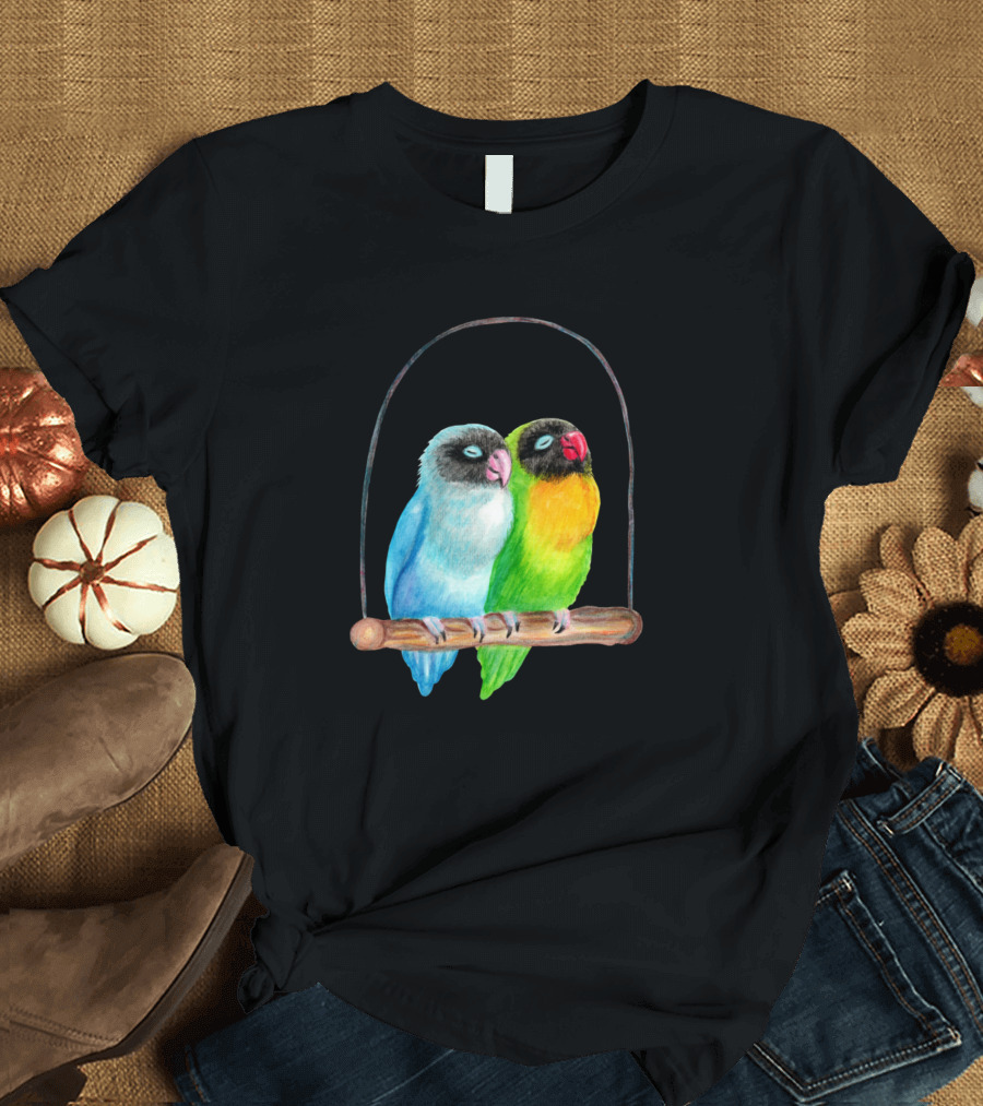 Sleepy Lovebirds on Swing Perch T-Shirt