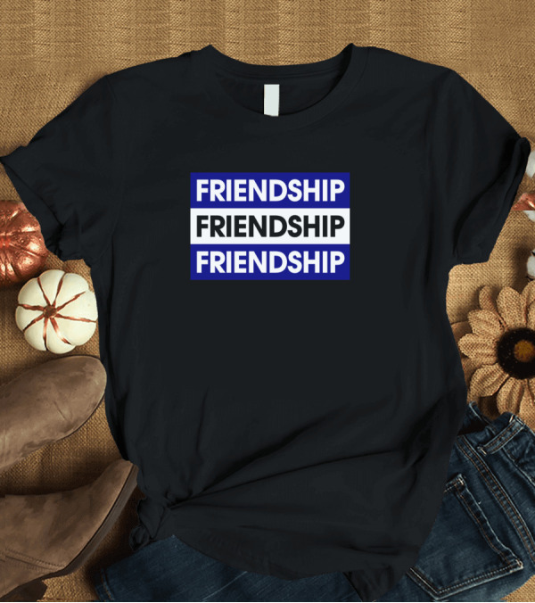 T-Shirt: FRIENDSHIP FRIENDSHIP FRIENDSHIP Repeated Blue T-Shirt FRIENDSHIP FRIENDSHIP FRIENDSHIP Repeated Blue T-Shirt