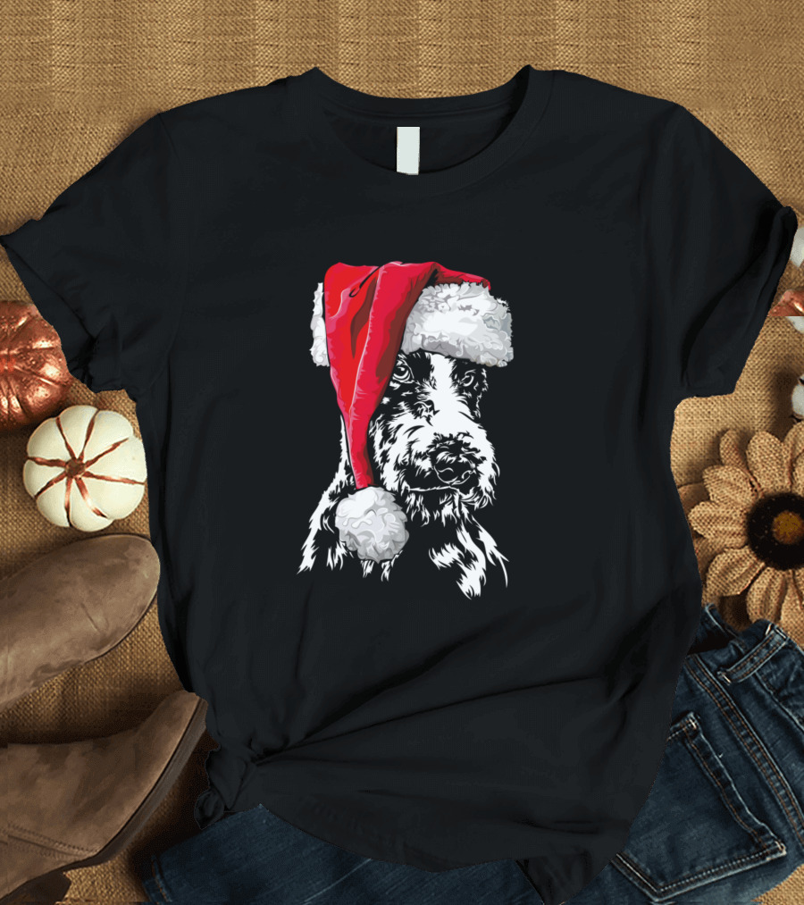 Fox Terrier with Santa Hat Christmas Dog T-Shirt