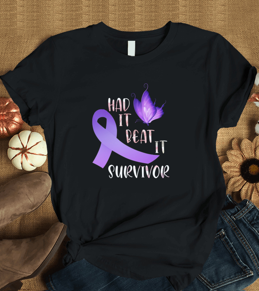 Had It Beat It Survivor Cancer Awareness Purple Ribbon Butterfly T-Shirt